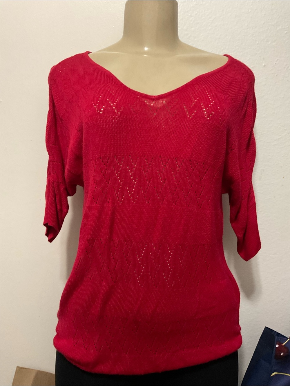 Women’s Bright Red 2000s Knit Short-Sleeve Top size S
